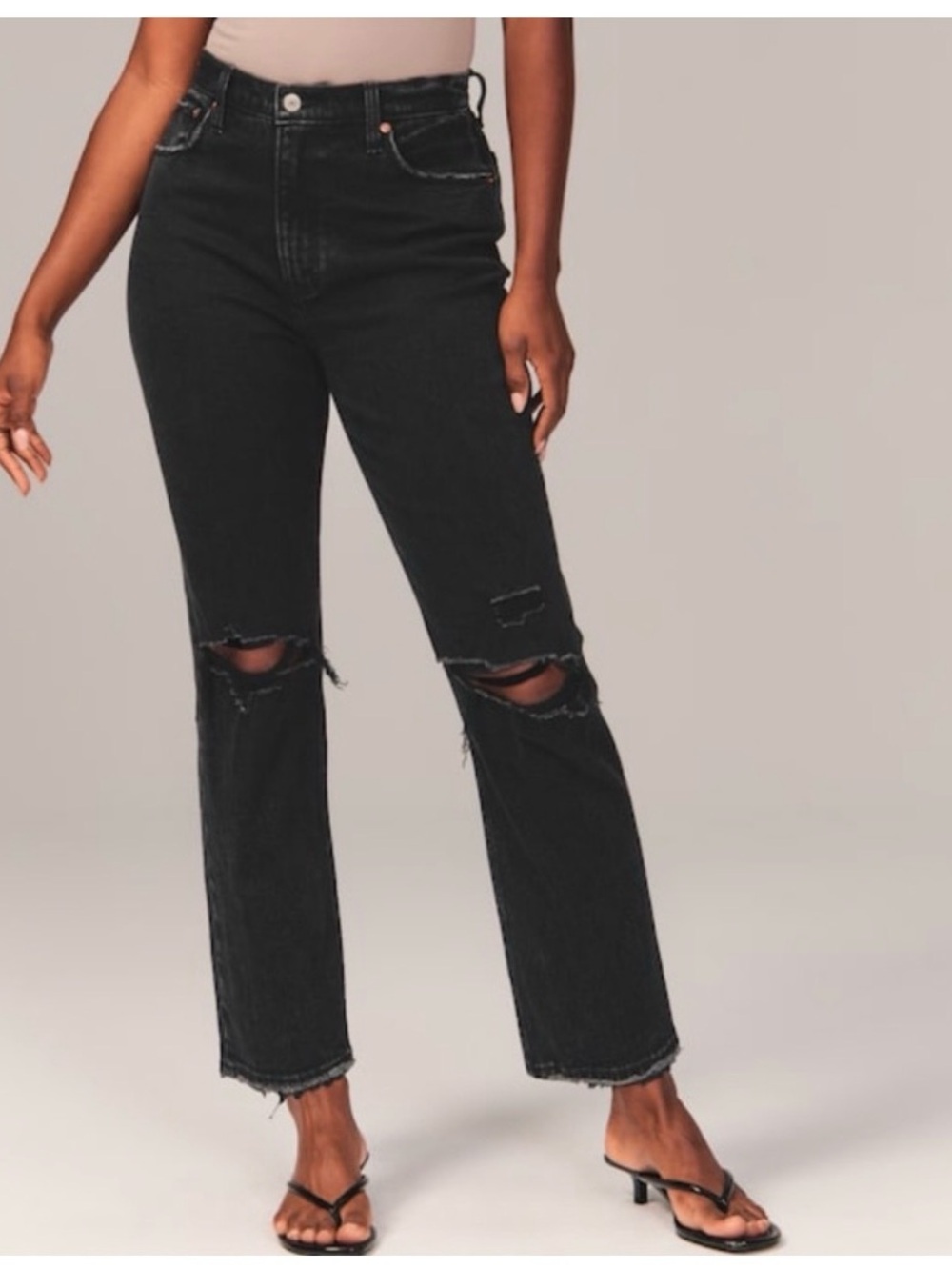 Abercrombie & Fitch Black Distressed Women's Curve Love Ankle Jeans